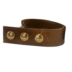 Louis Vuitton Monogram Vernis Leather Bracelet Bronze Gold Snap Cuff SN0015